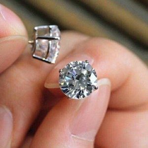 ❤Bundle 2 Pairs of 18k White & Yellow Gold 8MM Diamond Stud Earrings